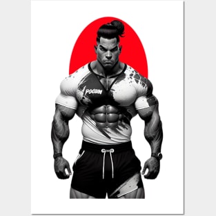 Latino bodybuilder with frown and in a bad mood Posters and Art